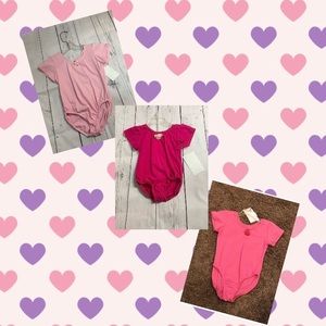 Kids Sz 2-6 Pink Short Sleeve Dance Or Gymnastics Bodysuit Leotard..Choose 1 NWT